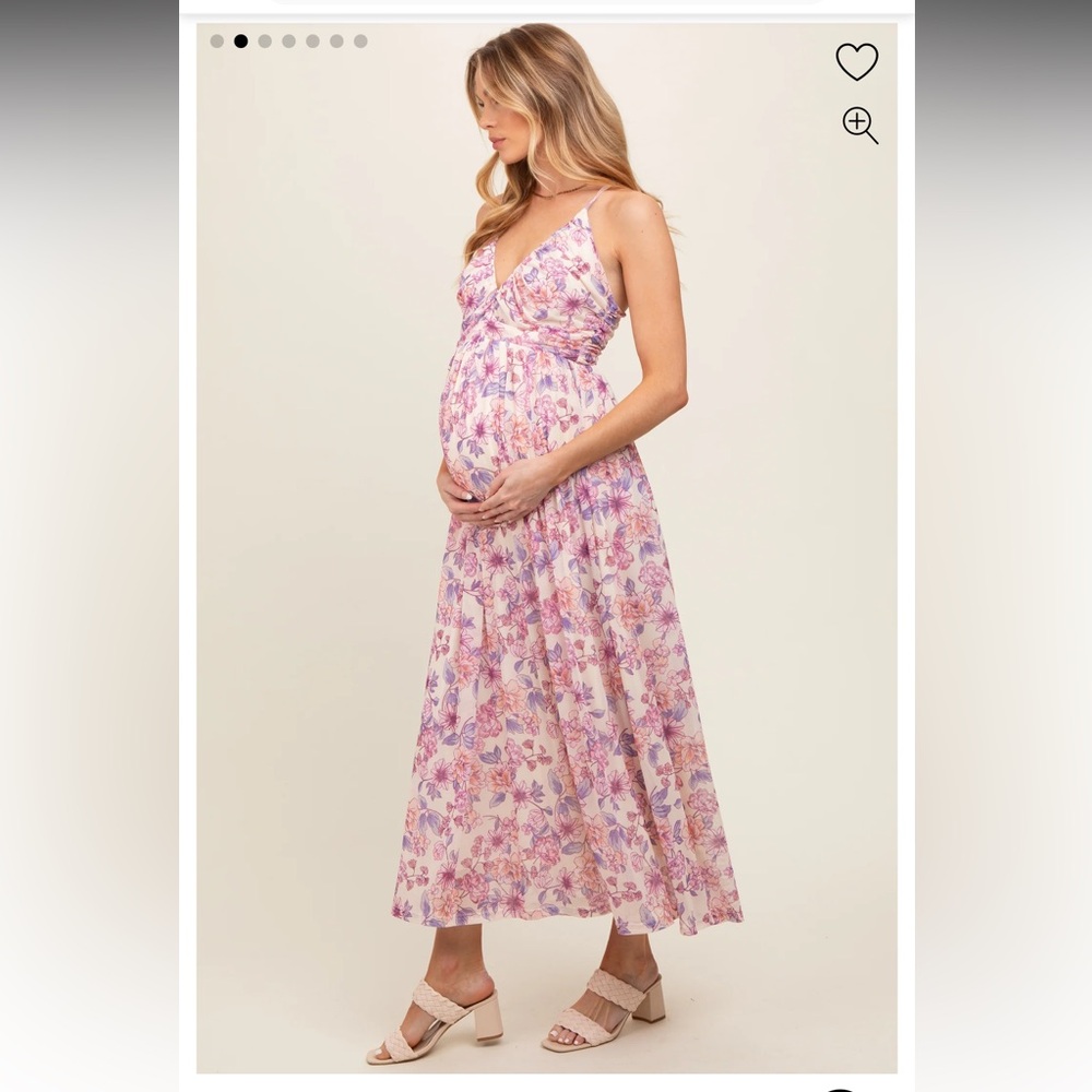Pink Floral Mesh Maternity Maxi Dress - Picture 2 of 7